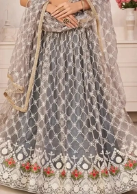 Tha Bats Selling designer Super Net With Silk Semi Stitched Lehenga Choli Free Size Grey Color 9979573
