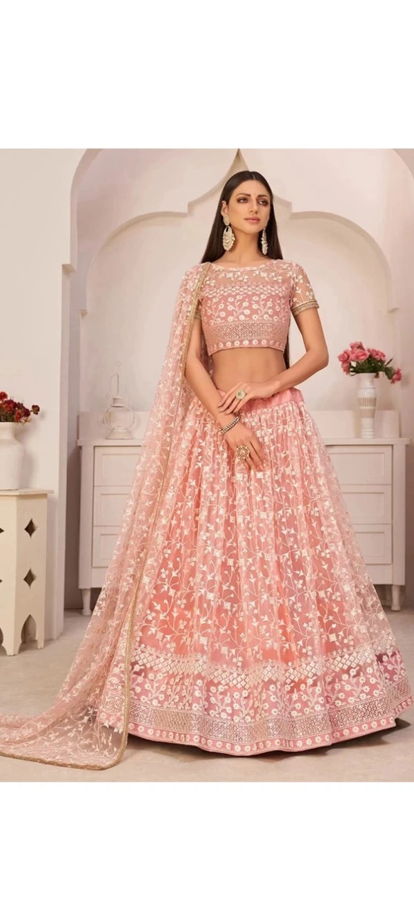 Womens Bridal Super Net With Silk Semi Stitched Lehenga Choli (Free Size) 11003060