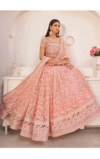Womens Bridal Super Net With Silk Semi Stitched Lehenga Choli (Free Size) 11003060