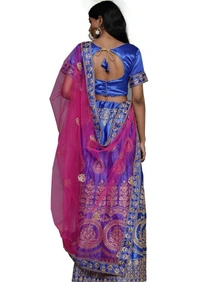Stylish Women Royal Blue Semi-Stiched Fancy Designer Embodired Work With Heavy Daimond Work Along With Embrodired Dupatta And Blouse Work Satin Silk Lehenga Choli ( 6675815