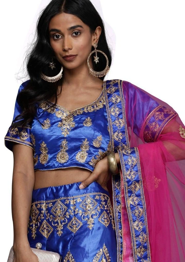 Stylish Women Royal Blue Semi-Stiched Fancy Designer Embodired Work With Heavy Daimond Work Along With Embrodired Dupatta And Blouse Work Satin Silk Lehenga Choli ( 6675815