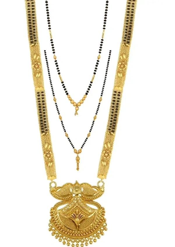 Classy Shimmering Golden Brass Mangalsutra For Women- 3 Pieces 6150260