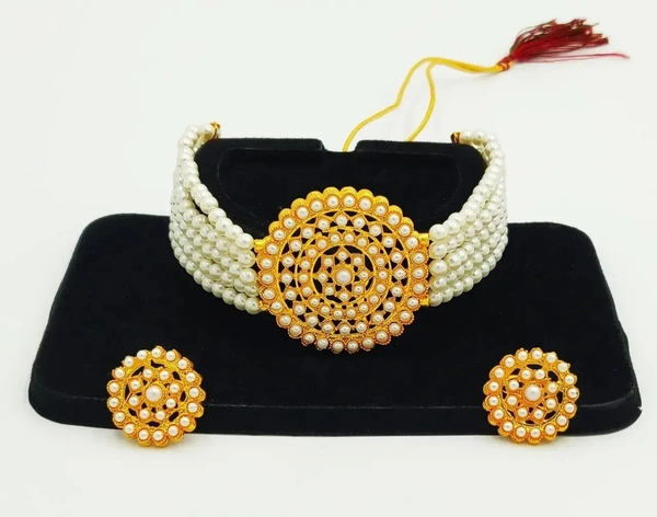Stylish Alloy White American Diamond And Beads Work Jewellery Set For Women 6371867