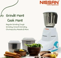 Nissan Home Appliances 750-Watt Mixer Grinder with 3 Jars (Liquidizing, Wet Grinding and Chutney Jar), Stainless Steel blades (Multicolor) 14103039