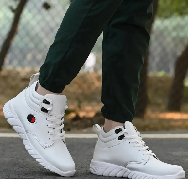 Stylish Fashionable White Leatherette Trendy Modern Daily Wear Lace Ups Running Casual Shoes Sneakers For Men 7345194 - Uk 7