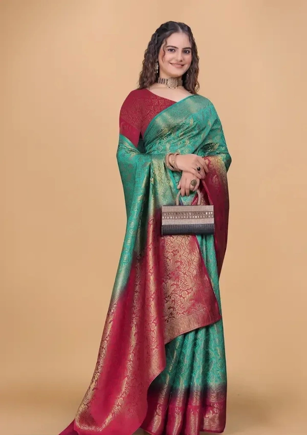 Kanjeevaram Style Art Silk Jacquard Sarees with Blouse Piece 21530796