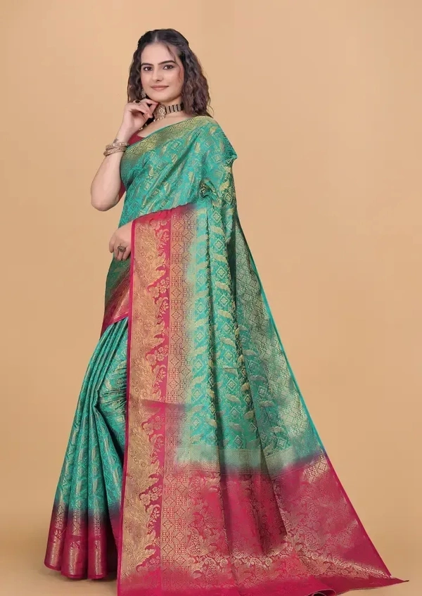 Kanjeevaram Style Art Silk Jacquard Sarees with Blouse Piece 21530796