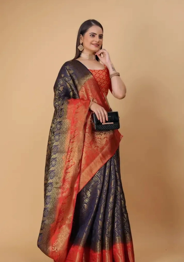 Kanjeevaram Style Art Silk Jacquard Sarees with Blouse Piece 21530801