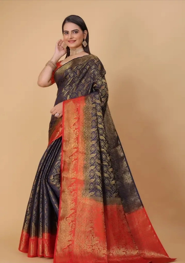 Kanjeevaram Style Art Silk Jacquard Sarees with Blouse Piece 21530801