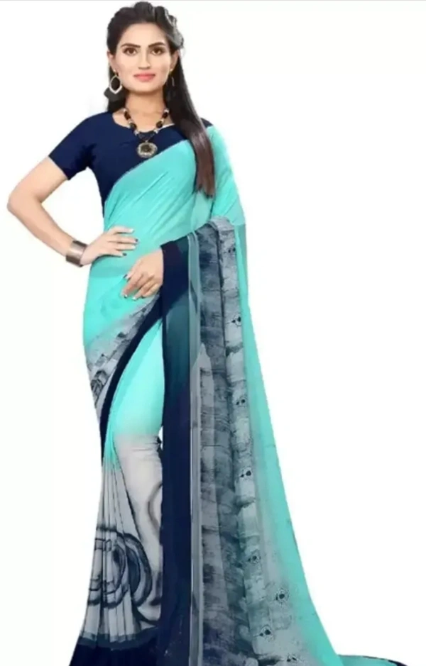 Blue Printed Georgette Saree 2612202