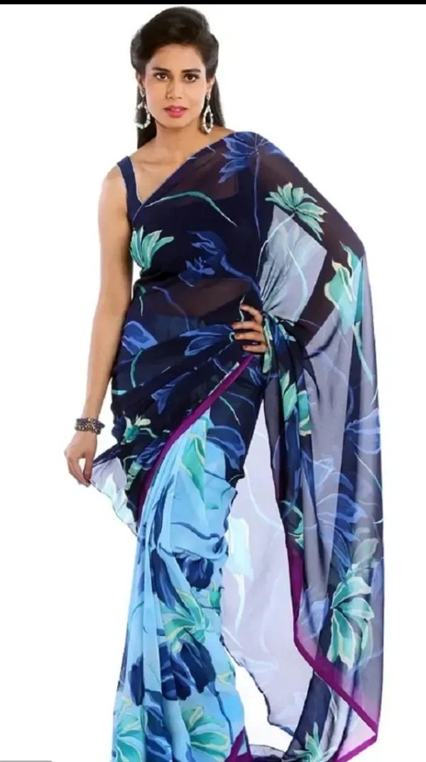 Multicoloured Georgette Saree with Blouse piece 2582662
