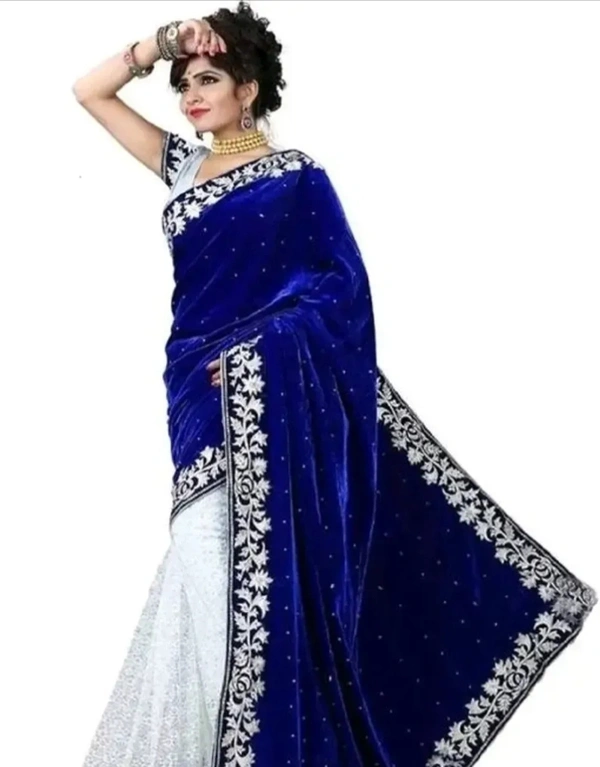Alluring Velvet And Rasal Net Saree with Banglori Blouse piece For Women 6116335