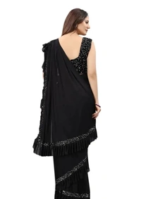 3Buddy Fashion Womens Solid Lycra Ruffle Ready to Wear Trending Saree with Sequence Lace Border (Black) ,9329845