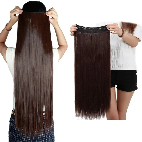 26-Inch 5 Clip Based Synthetic Fashion Hair Extension / Hair Wig / Dark Brown Hair Accessories - Default Title