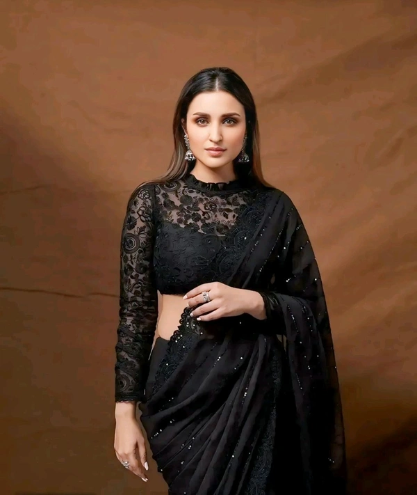 Womens Georgette Embroidered Work Saree With Blouse Piece 13997553