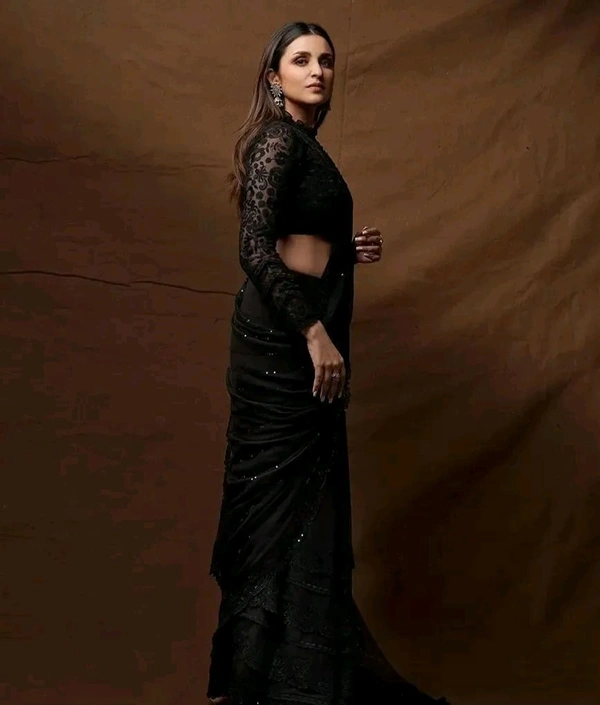 Womens Georgette Embroidered Work Saree With Blouse Piece 13997553