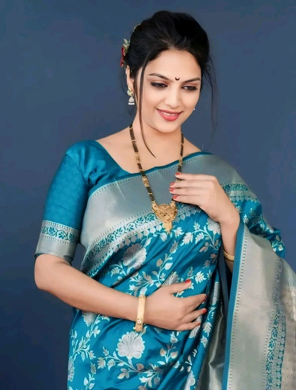 Stylish Art Silk Blue Woven Design Saree With Blouse Piece For Women 29480249