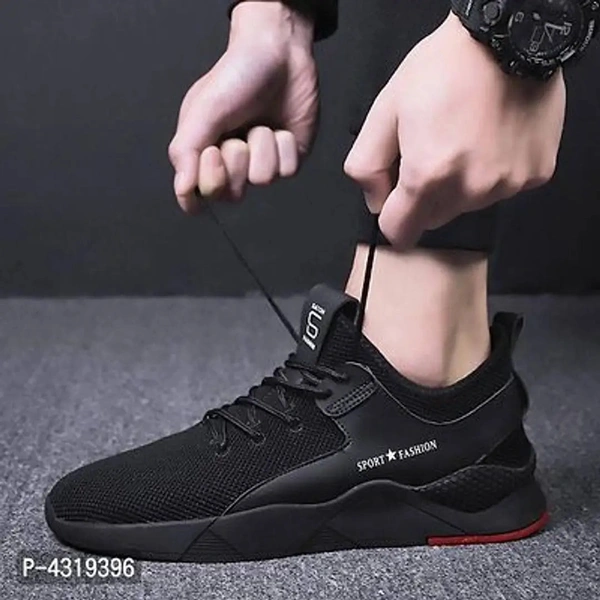 Elegant Black Mesh Solid Sneakers For Men - UK6