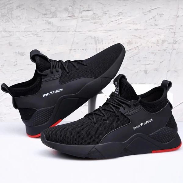 Elegant Black Mesh Solid Sneakers For Men - UK7