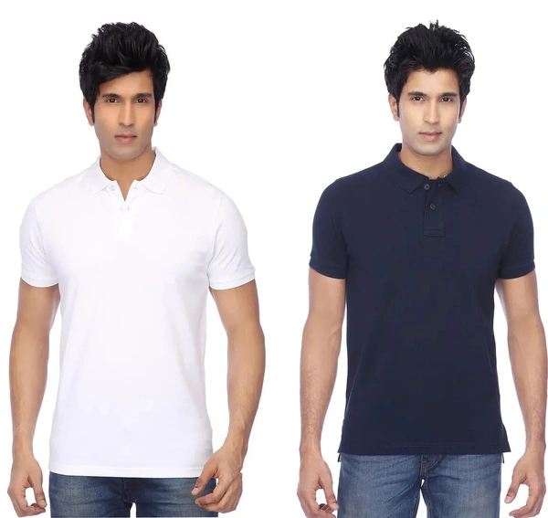 Men Multicolored Polyester Blend Slim Fit Polos T-Shirt (Pack of 2) - M