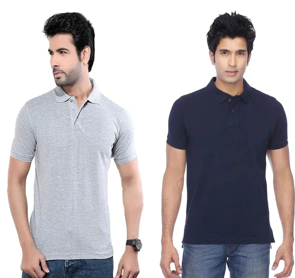 Men Multicoloured Polyester Blend Slim Fit Polos T-Shirt (Pack of 2) - M