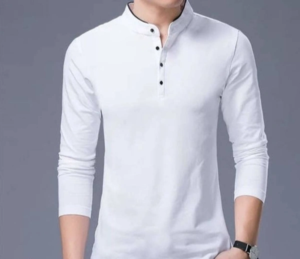 Men's White Cotton Solid T-Shirt - M