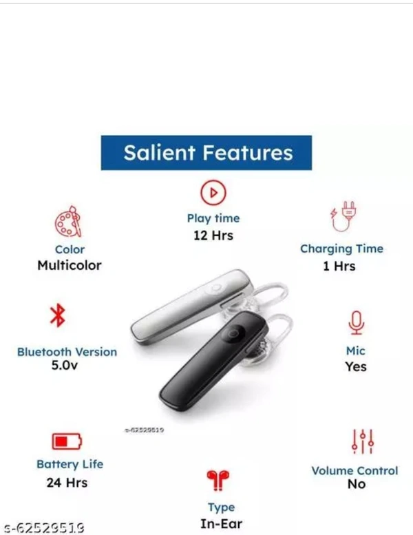 BLUETOOTH HEADSET WITH MIC MULTICOLO... - Black