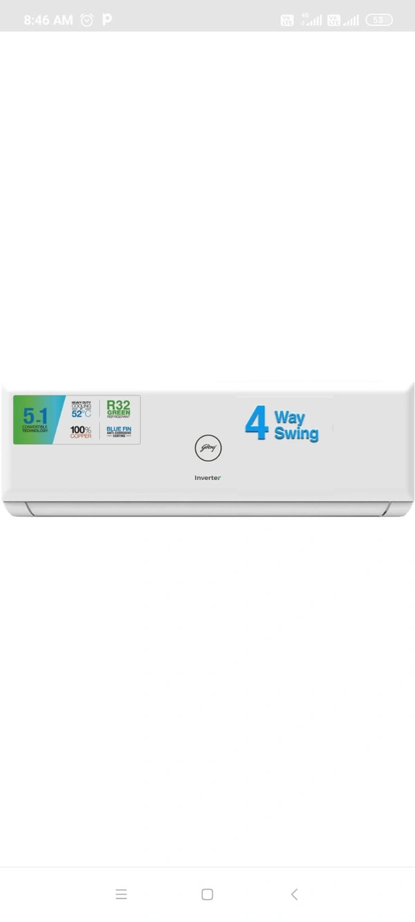 Godrej 5-in-1 Convertible Cooling 2023 Model 1.5 Ton 4 Star Split Inverter with 4 Way Swing and Tri Filtration System AC White (EI 18PINV4R32-WWP, Copper Condenser) - White, 1.5 Ton 4 Star Rating
