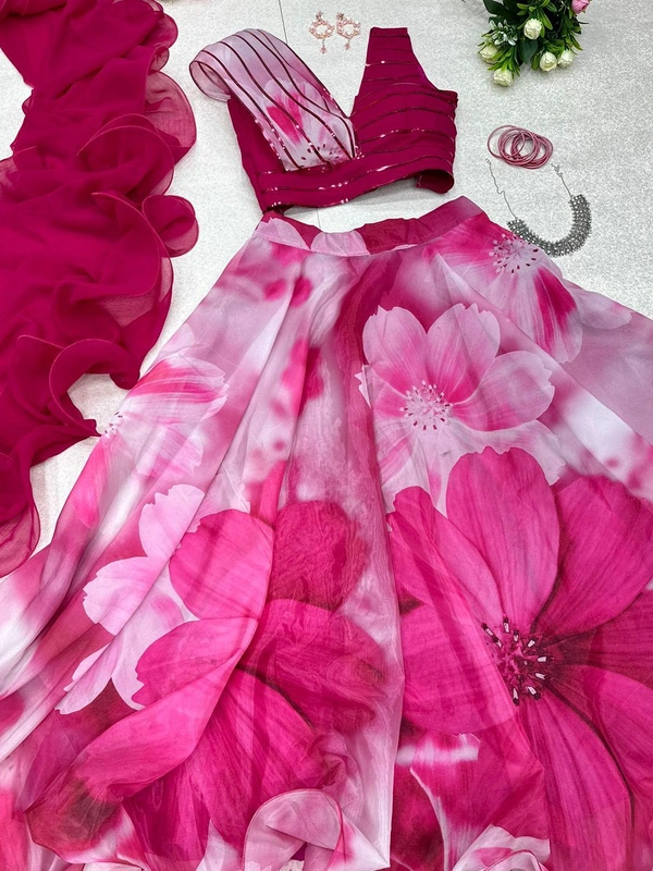 Antique Fashion 1 Exclusive Trending Floral Print Lehenga Choli - pink