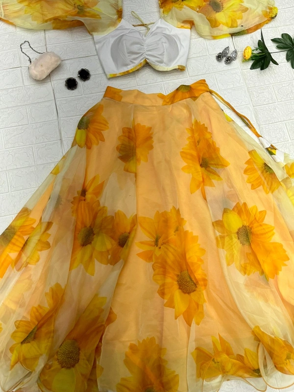 Antique Fashion 1 Pure organza silk digital floral printed lehenga 