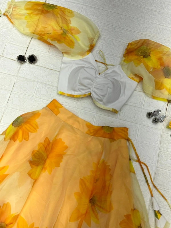 Antique Fashion 1 Pure organza silk digital floral printed lehenga 