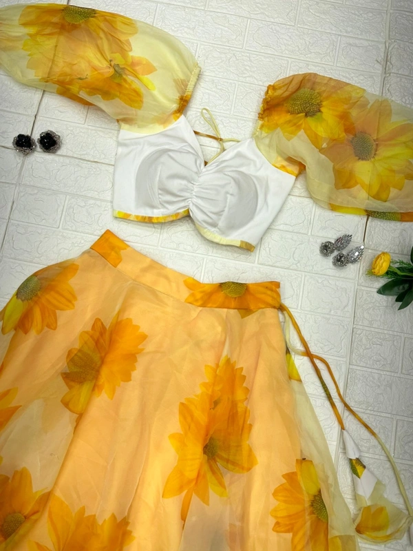 Antique Fashion 1 Pure organza silk digital floral printed lehenga 