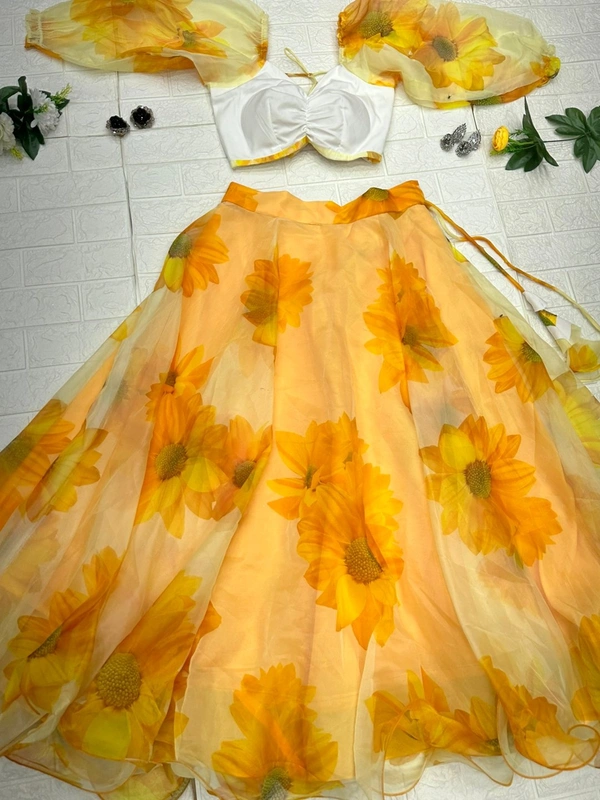 Antique Fashion 1 Pure organza silk digital floral printed lehenga 