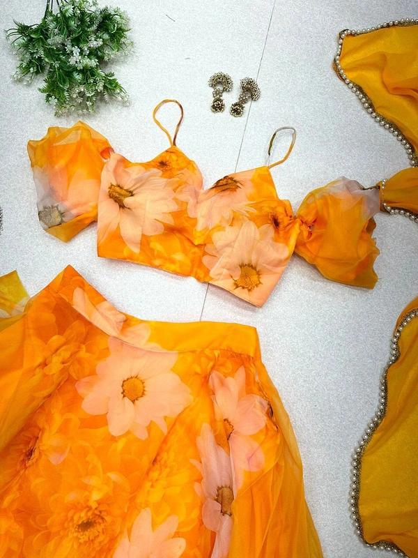 Antique Fashion 1 Pure organza silk digital printed lehng 💛*Haldi special* 💛