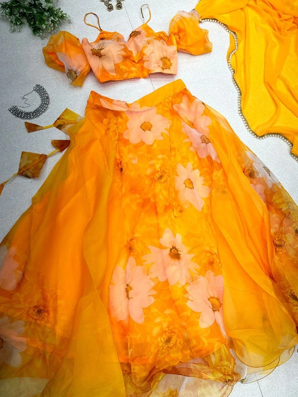 Antique Fashion 1 Pure organza silk digital printed lehng 💛*Haldi special* 💛