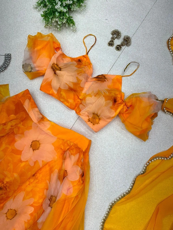 Antique Fashion 1 Pure organza silk digital printed lehng 💛*Haldi special* 💛