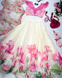 Antique Fashion 1 Pure organza silk digital printed lehenga