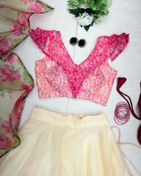 Antique Fashion 1 Pure organza silk digital printed lehenga