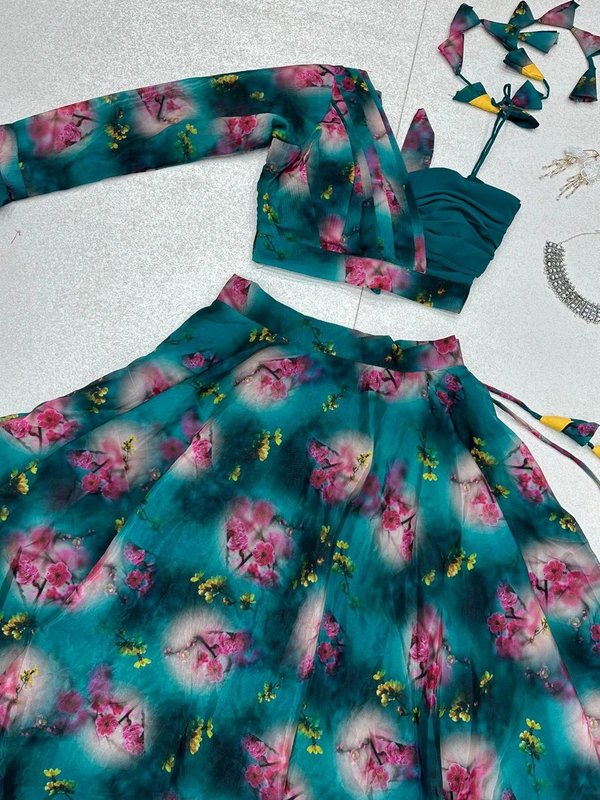Antique fashion  Pure Jimmy organza silk digital floral printed lehnga