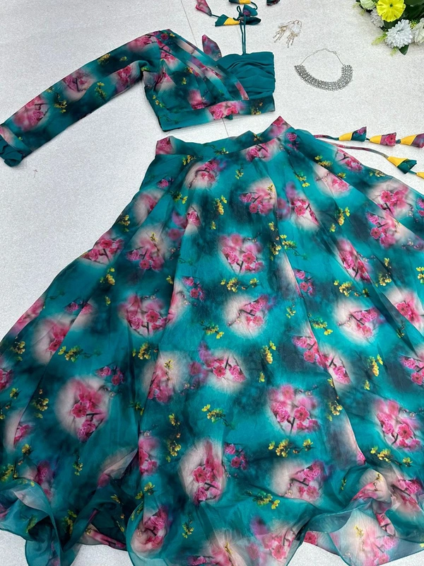 Antique fashion  Pure Jimmy organza silk digital floral printed lehnga