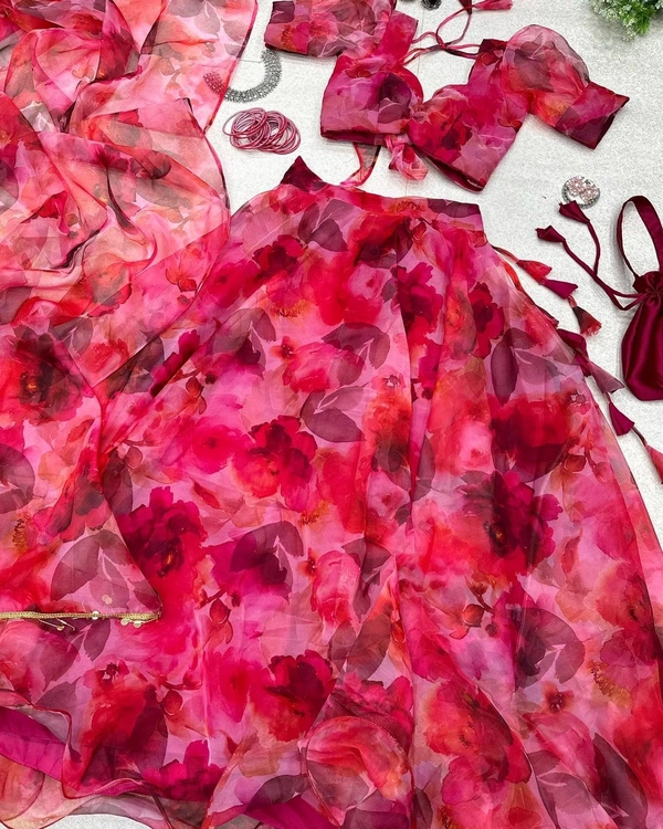 lehnga -  Pure organza silk digital printed lehnga - Without Batwa Bag