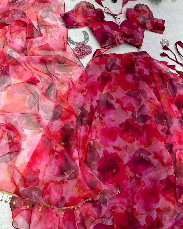 lehnga -  Pure organza silk digital printed lehnga - Without Batwa Bag