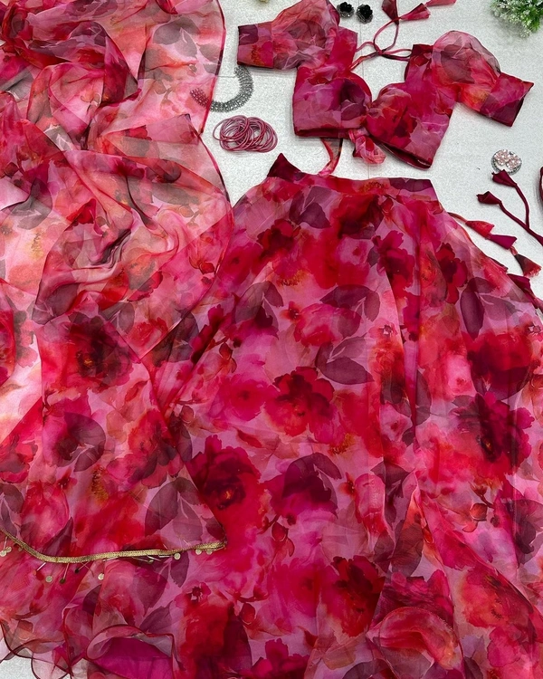 lehnga -  Pure organza silk digital printed lehnga - Without Batwa Bag