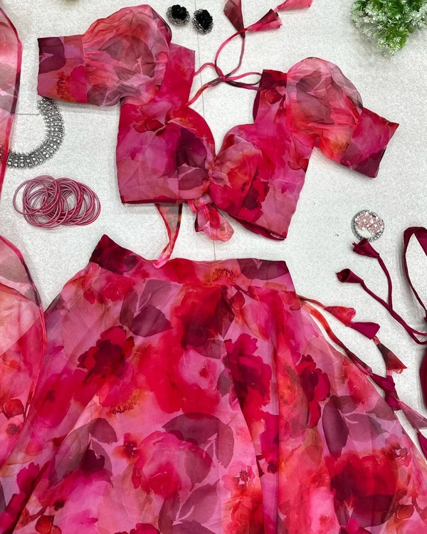 lehnga -  Pure organza silk digital printed lehnga - Without Batwa Bag