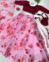 Antique Fashion 1 lehnga -  Pure georgette silk digital printed lehnga - Without Batwa Bag
