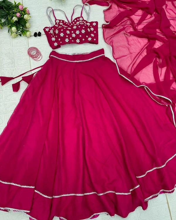 Antique Fashion  Georgette lehenga 8mtr flairwith handwork detailing blouse along with dupatta 