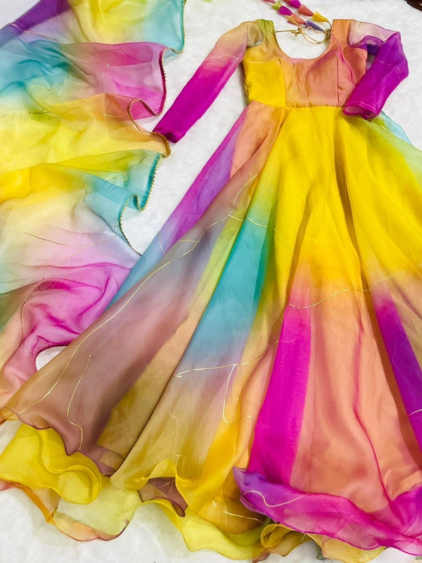 Antique Fashion 1 New Party Wear Look Organza Taby Silk Gown for women With Dupatta  - Xl (42)