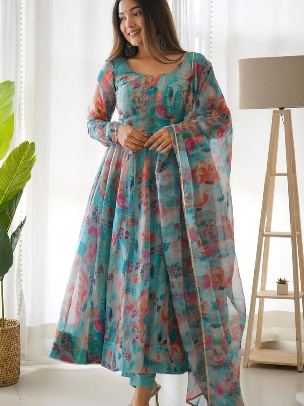  ORGANJA GOWN FOR WOMEN SILK FABRIC FULLY FLAIR KALI PATTERN  - Xxl (44)