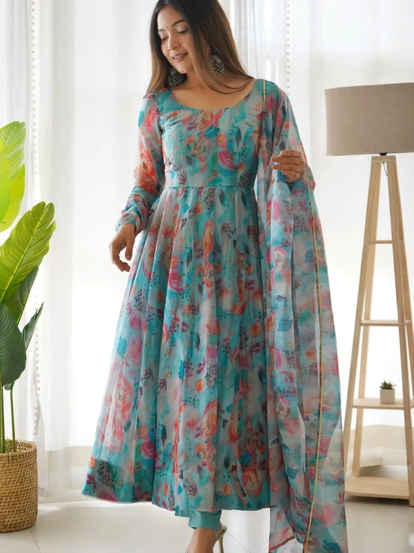  ORGANJA GOWN FOR WOMEN SILK FABRIC FULLY FLAIR KALI PATTERN  - Xxl (44)