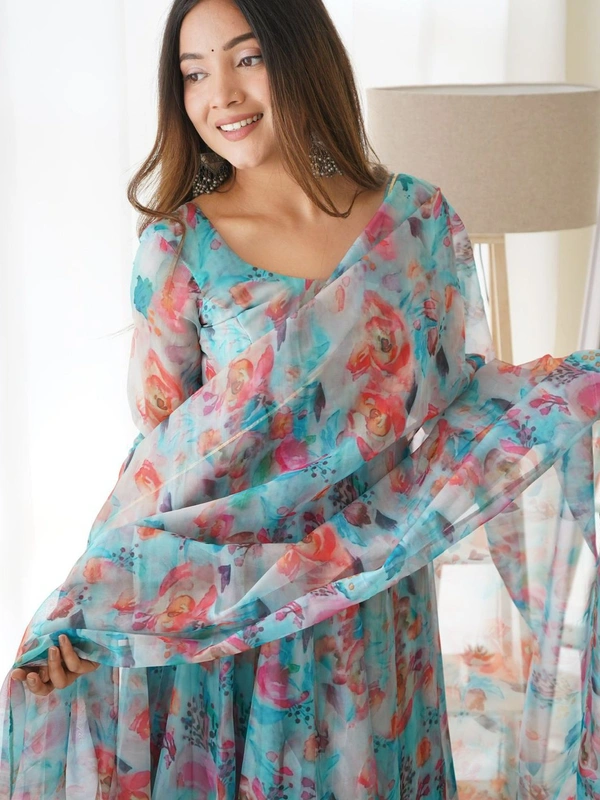  ORGANJA GOWN FOR WOMEN SILK FABRIC FULLY FLAIR KALI PATTERN  - Xxl (44)